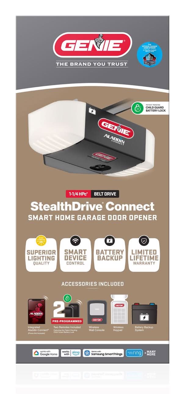 Genie Stealthdrive Connect 1-1/4 Hp Belt Drive Wifi Compatible Smart-Enabled Garage Door Opener W/Ba