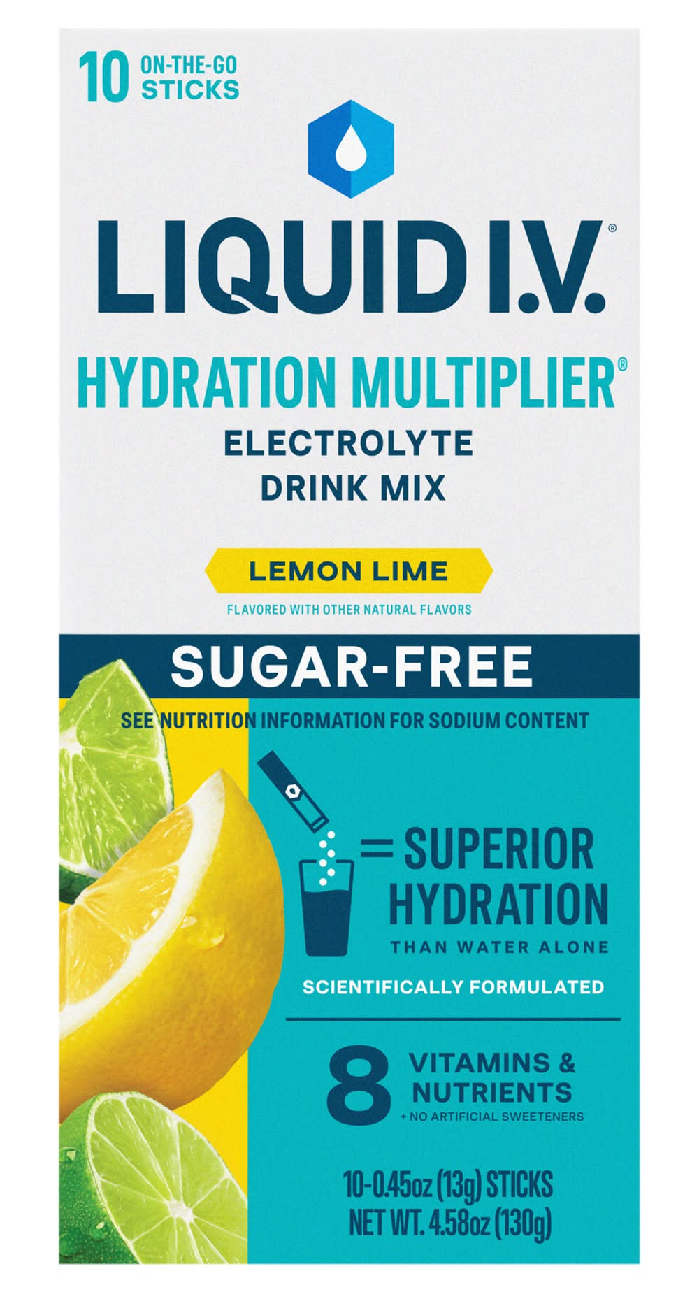 Liquid I.V. Hydration Multiplier Sugar Free Electrolyte Drink Mix, Lemon Lime (10 x 0.45 oz)