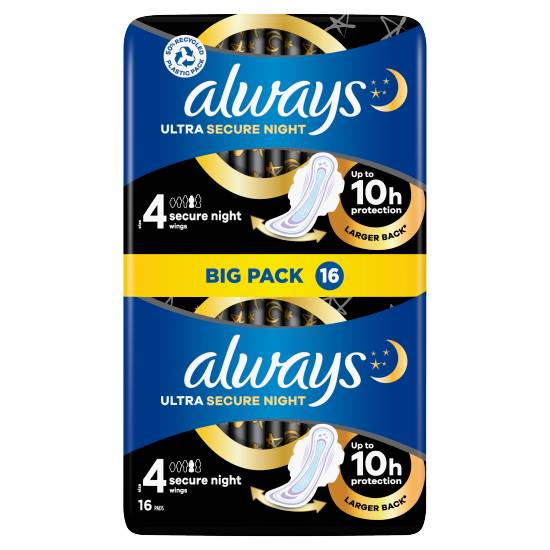 Always Ultra Secure Night Wings Pads Size 4 (16 packs)