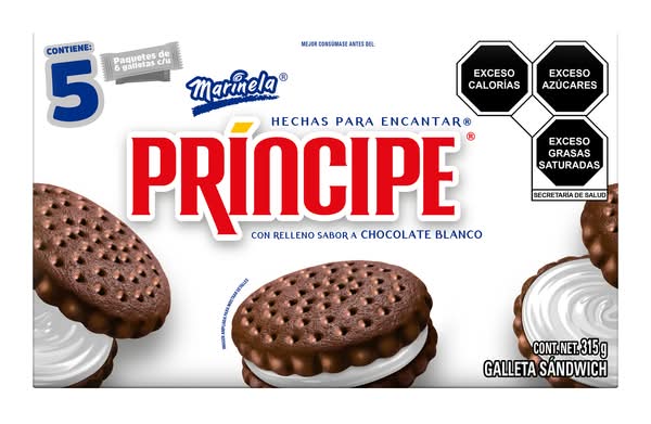 Príncipe · Galletas rellenas tipo sándwich, chocolate blanco (5 un)