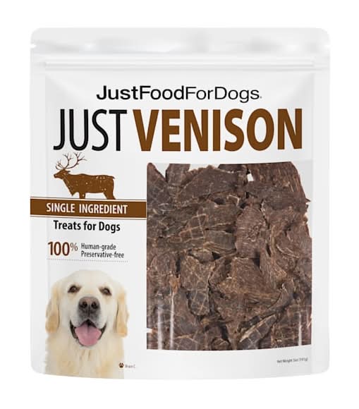 JustFoodForDogs Snacks Venison Cap Steak Dog Treats, 5 oz.