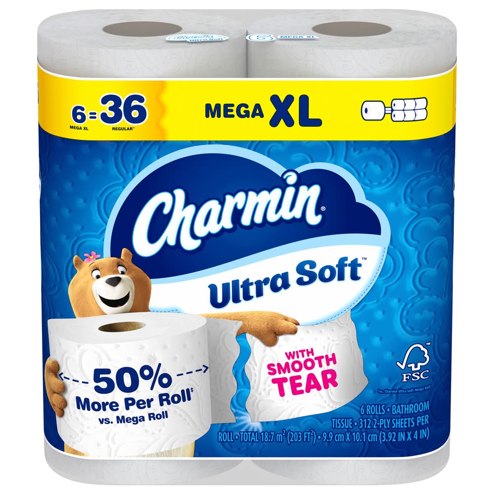 Charmin Ultra Soft 2-ply Bathroom Rolls Tissue, XL (6 ct)