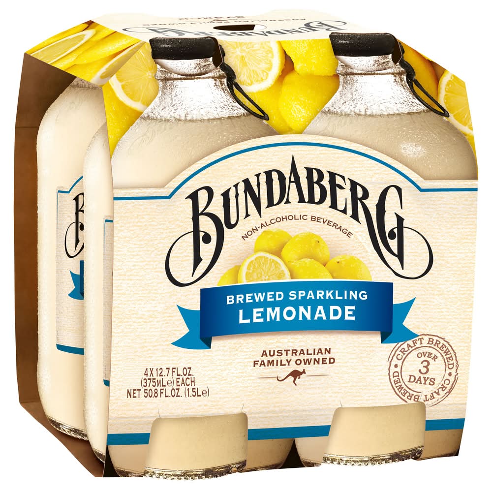 Bundaberg Brewed Sparkling Lemonade, Lemonade (4 x 12.7 fl oz)