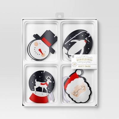 16ct Tie-on Foil Santa and Snowman Christmas Gift Tag Silver - Wondershop™