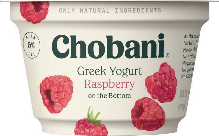 Chobani Greek Non-Fat Raspberry on the Bottom Yogurt