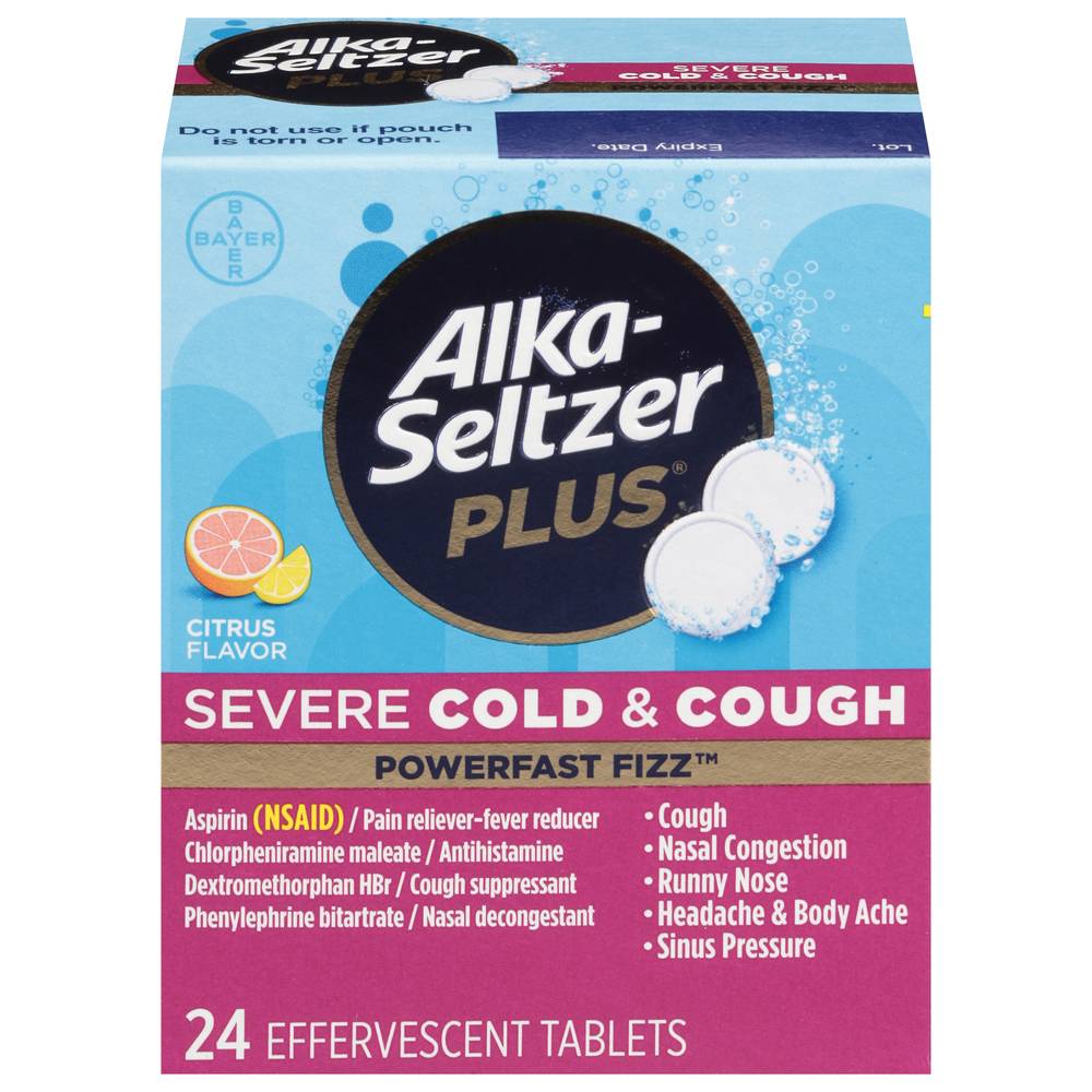 Alka-Seltzer Severe Cold & Cough Effervescent Tablets, Citrus (24 ct)