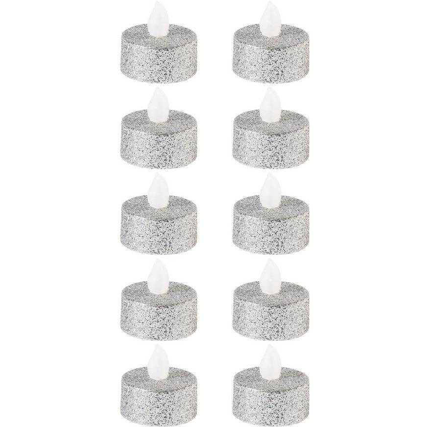 Party City Glitter Tealight Flameless Led Candles (silver)