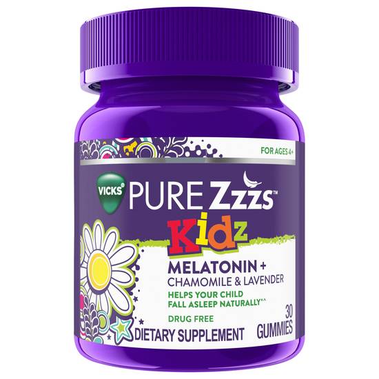 Vicks Kidz Pure Zzzs Kidz Berry Melatonin + Chamomile & Lavender Gummies (30 ct)