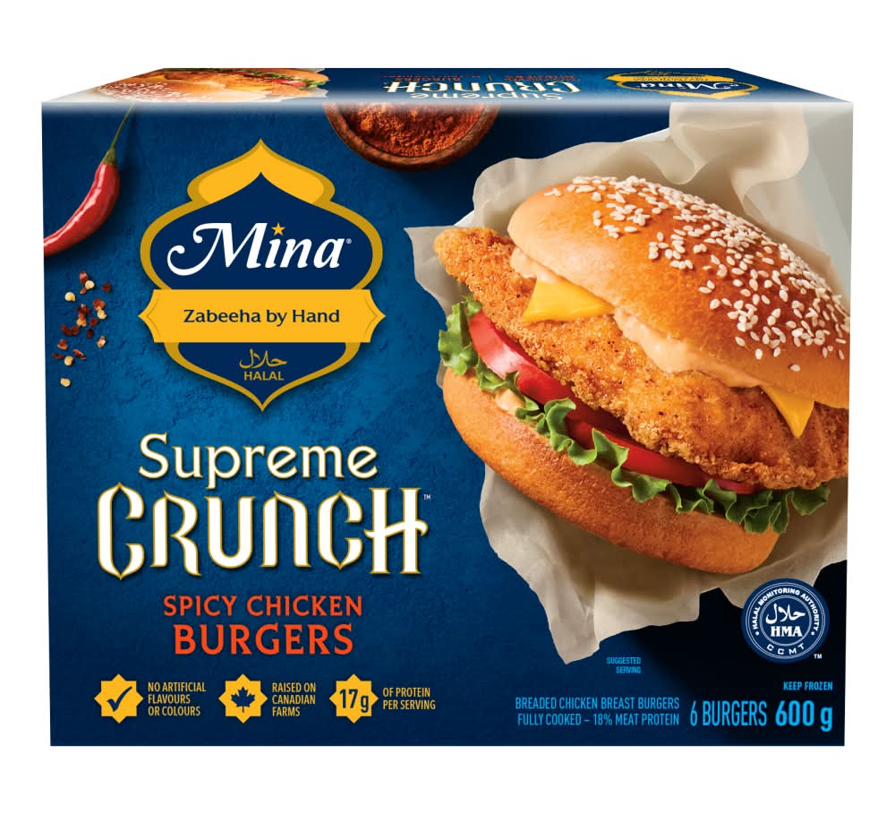 Mina Supreme Crunch Halal Spicy Chicken Burgers (600 g, 6 ct)