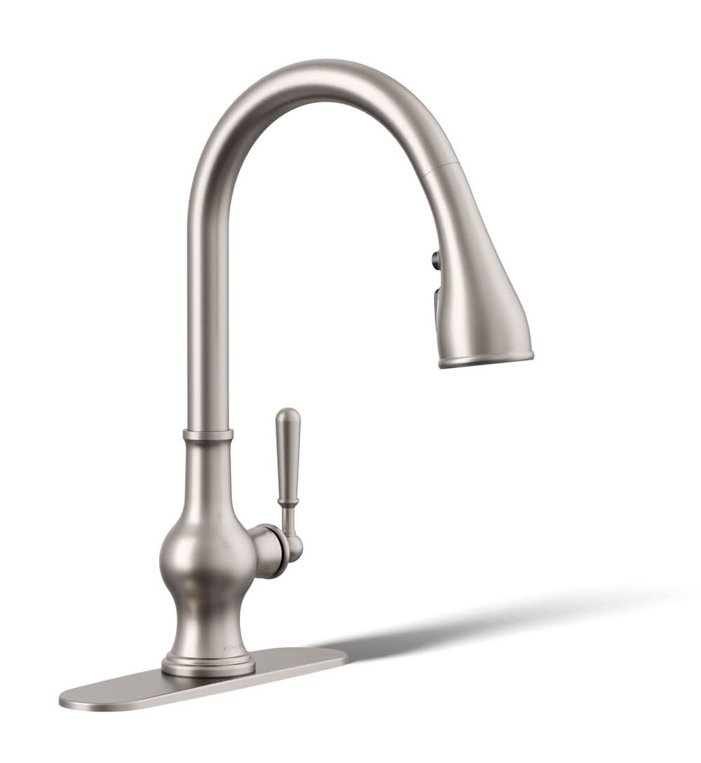 Kohler Treaty One Handle Lacquer Vibrant Stainless Pull-Down Kitchen Faucet