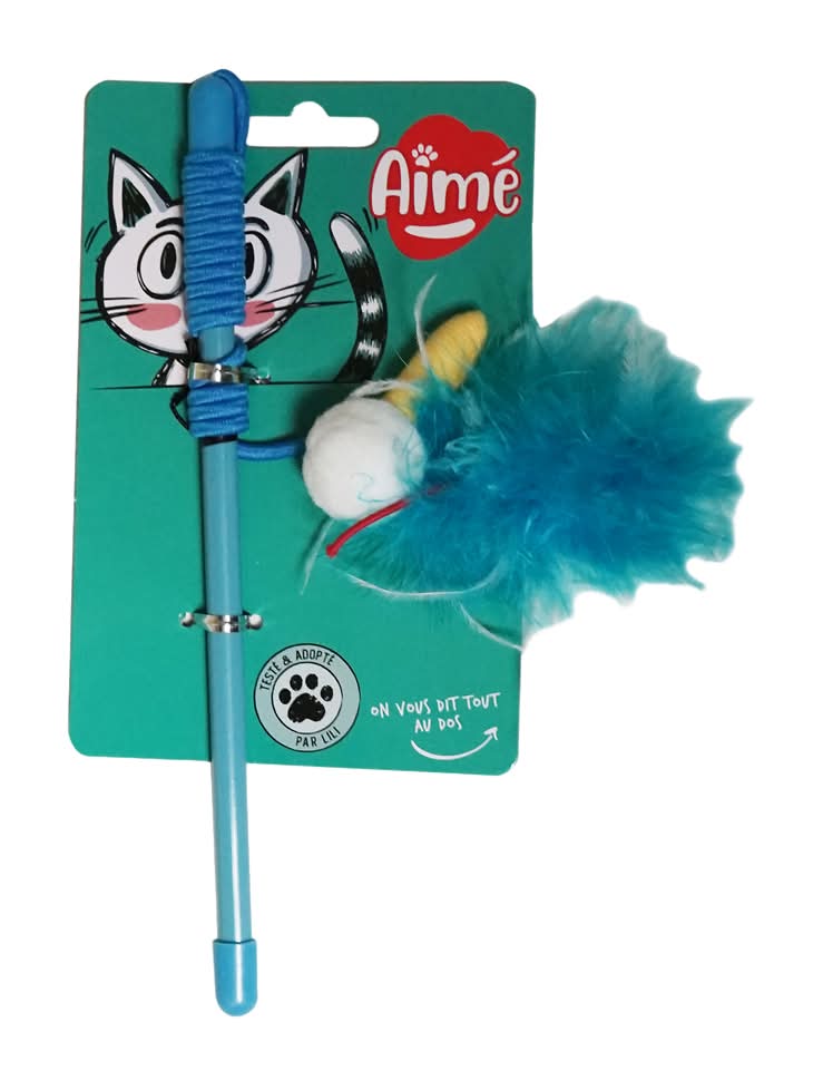 Aimé - Canne à pêche jouet pour chats, bleu