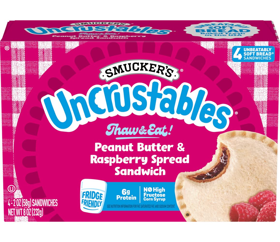 Smucker's Uncrustables Sandwiches, Peanut Butter & Raspberry Spread (4 x 2 oz)
