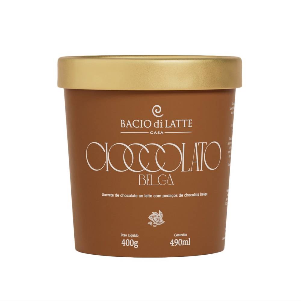 Bacio di Latte · Sorvete de chocolate ao leite com pedaço de chocolate belga cioccolato (490 ml)