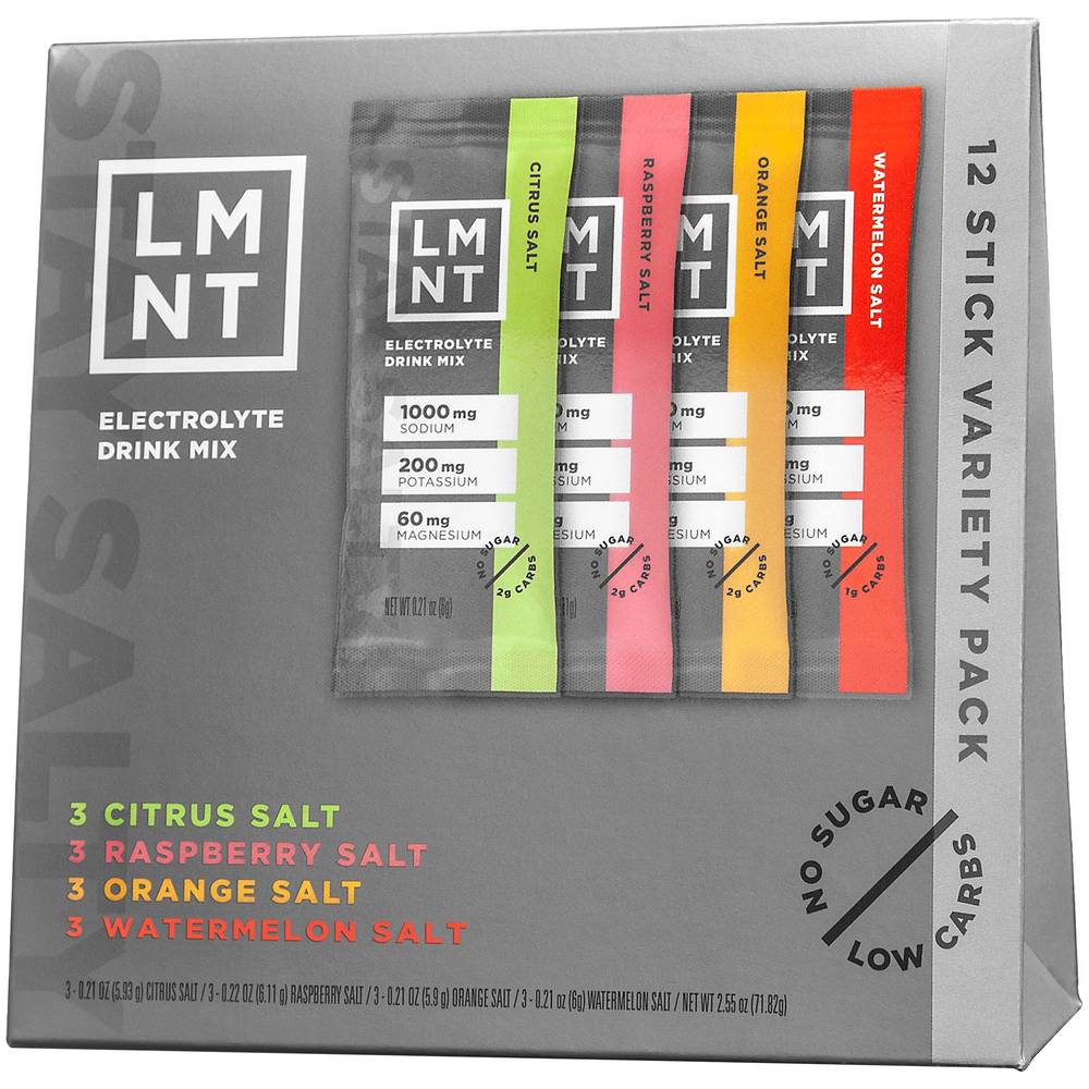 Drink Lmnt Zero Sugar Electrolytes Drink Mix 12 Stick Variety pack (2.54 oz) (citrus-raspberry-orange-watermelon)