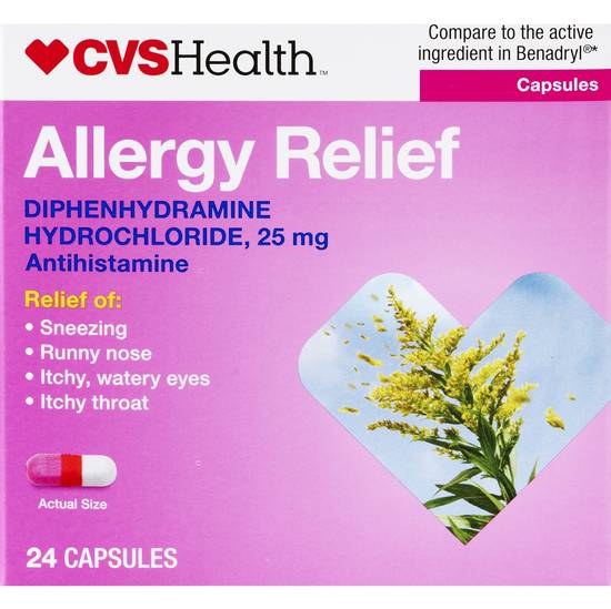 CVS Health Allergy Relief Diphenhydramine Capsules, 24 CT