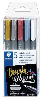 Staedtler Metallic Marker Pen, Brush Point, 1.6mm, Assorted Ink, 5/Pack (8321TB5A6)