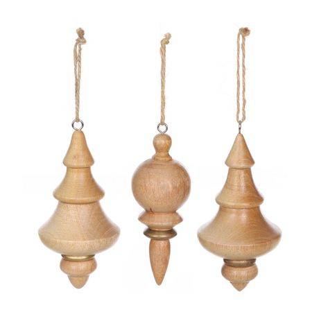 Fraîche Holiday Wood Finial Ornament Set, 3 Pack