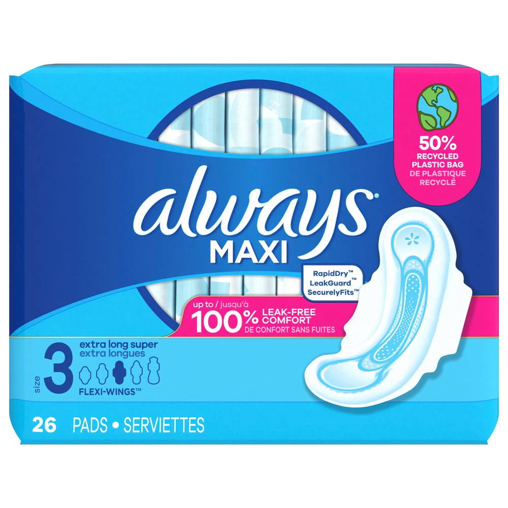 Always Maxi Extra Long Pads Wwith Flexi Wings Size 3 (26 ct)