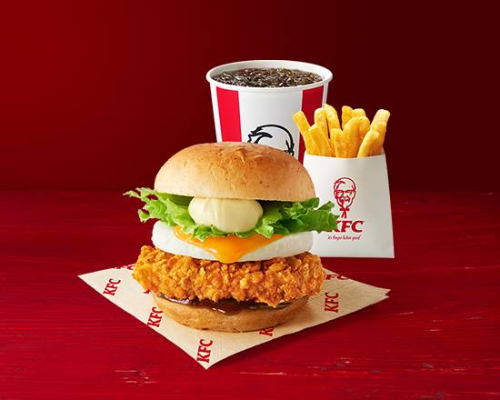 ハニーBBQソースのエッグフィレバーガーセット（ドリンク付き） Honey BBQ Sauce Egg Filet Burger Combo