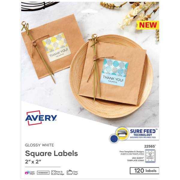 Avery Printable Square Labels Glossy White (120 ct)