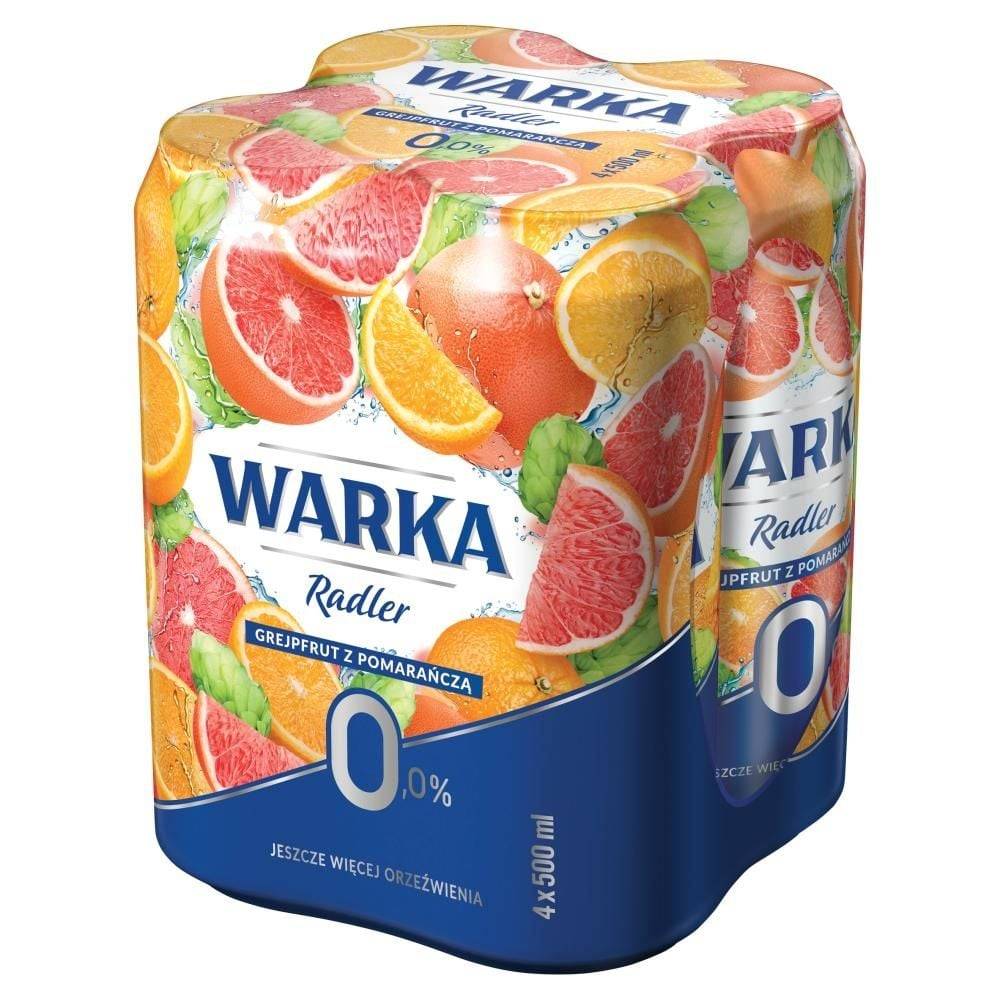 Warka Radler Bezalkoholowy napój piwny grejpfrut z pomarańczą 4 x 500 ml