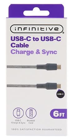 Infinitive Usb-C To Usb-C Braided Cable, 6 ft