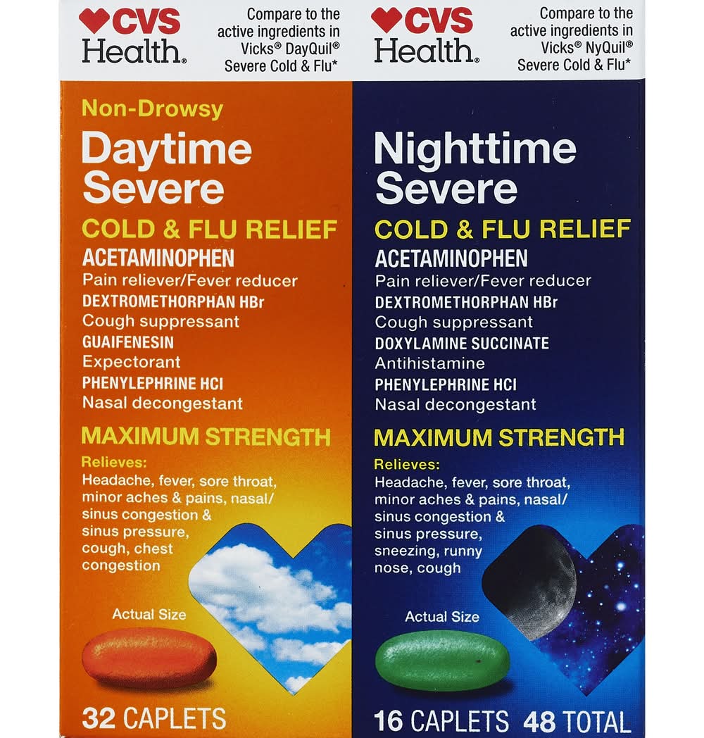 CVS Health Daytime and Nighttime Multi-Symptom Cold & Flu Relief Caplets (48 ct)