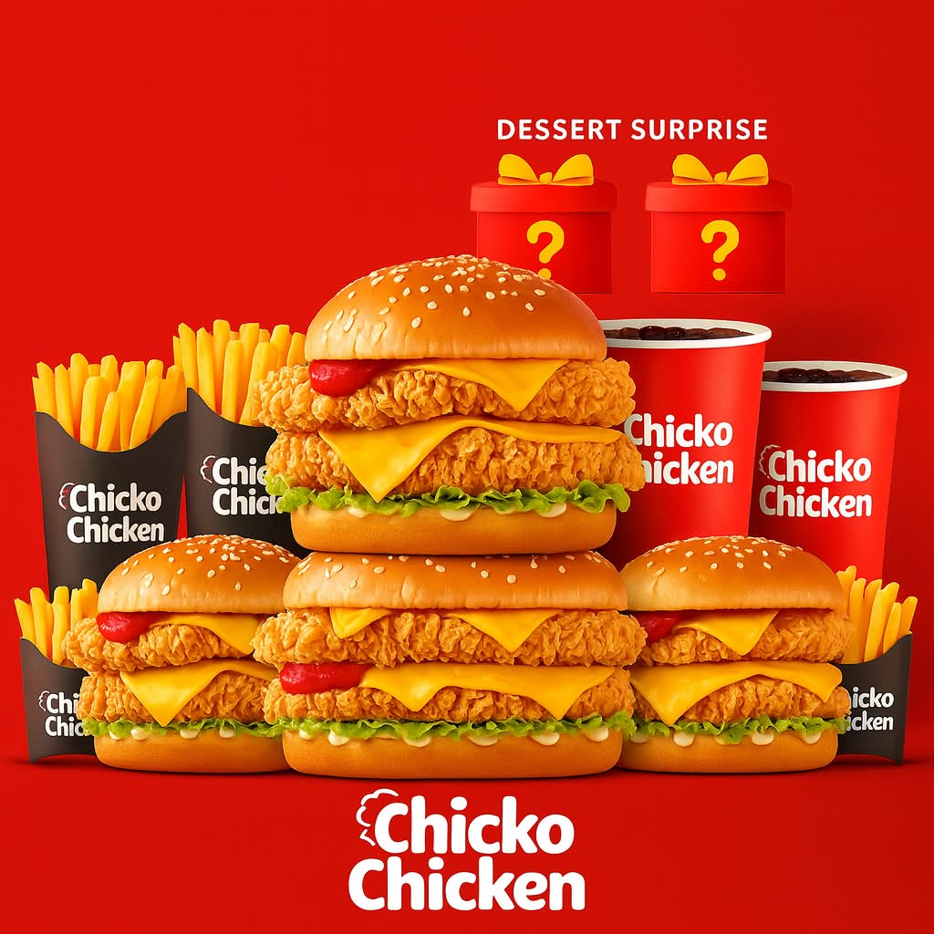🎁2  Crispy Burger +2 frites + 2 sauces au choix + 2 Boissons au choix  + 2 dessert offert ! 🎁