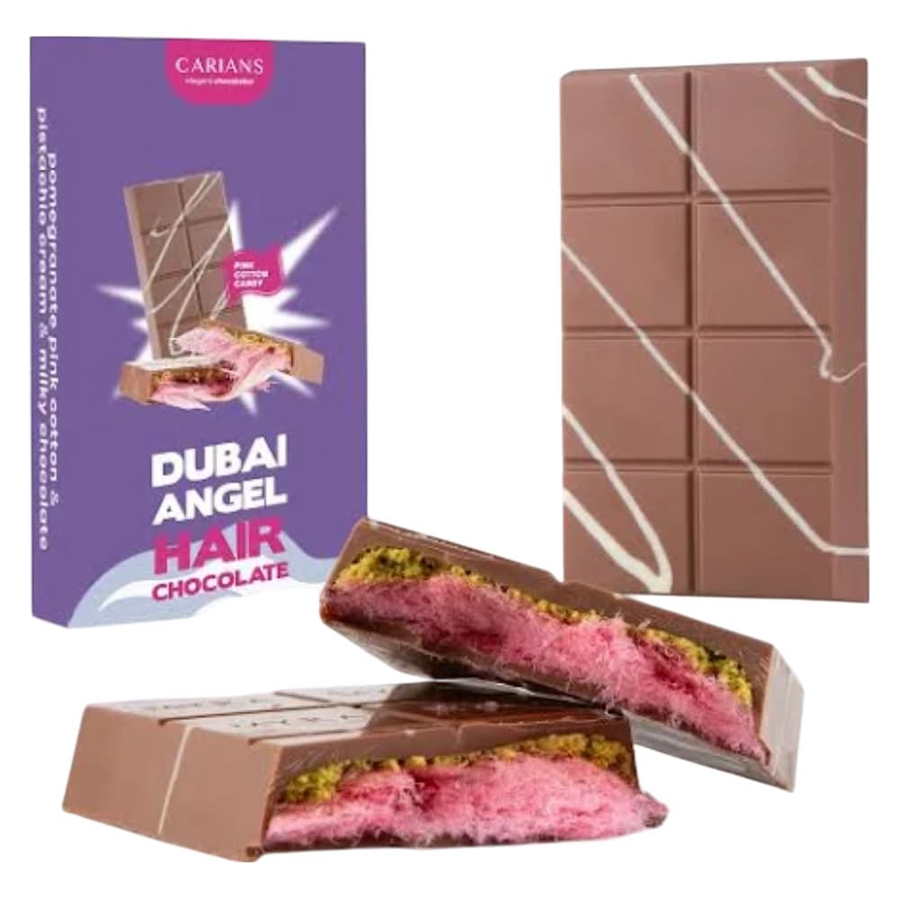 Cariansbistro Angel Hair Dubai Chocolate Bar, Pink Cotton Candy (3.88 oz)