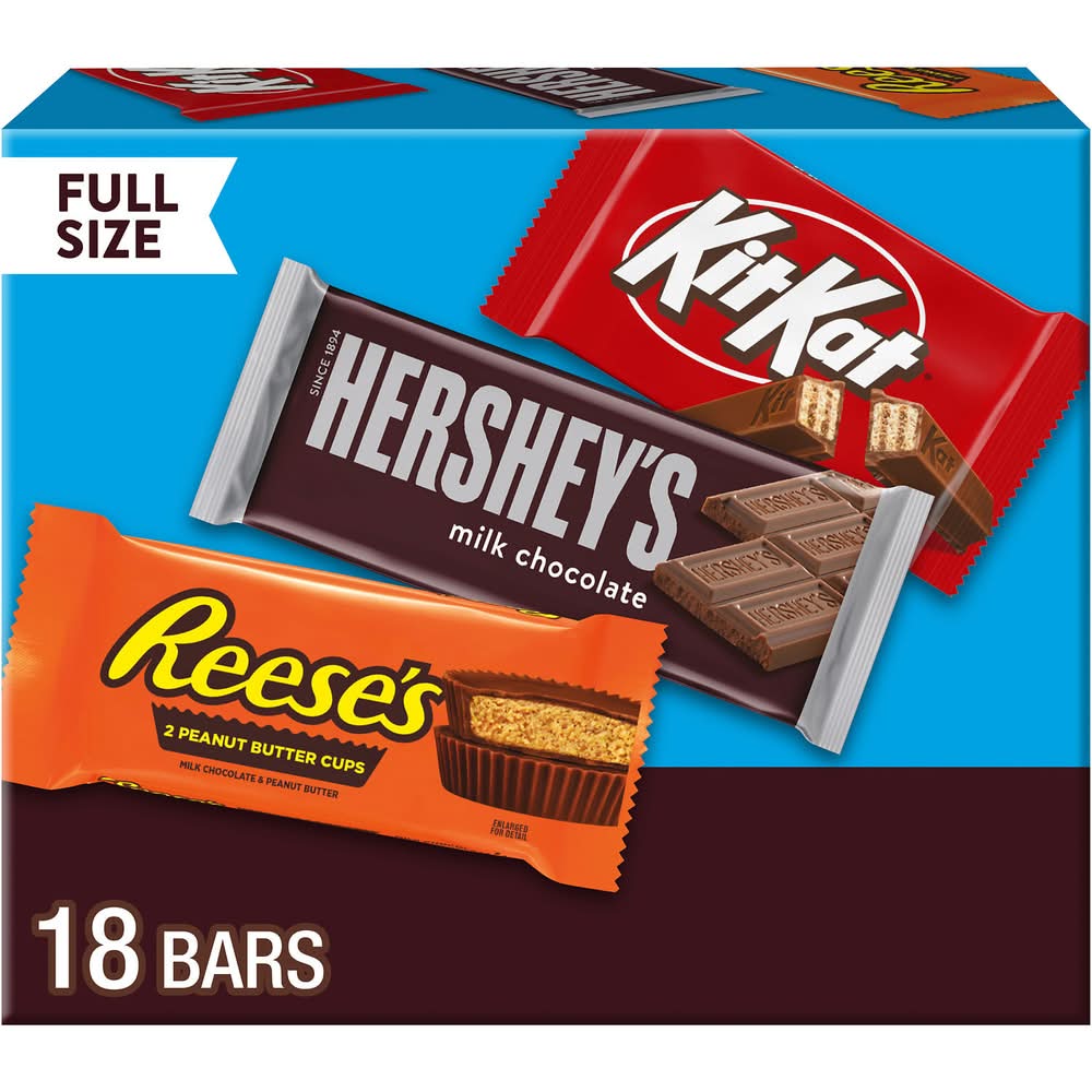 Hershey's Full Size Candy Bars Variety pack, Assorted (27.03 oz, 18 ct)