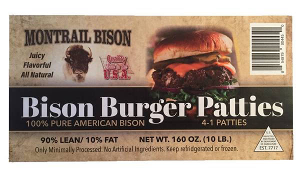 Montrail Bison Burger Patties (160 oz)