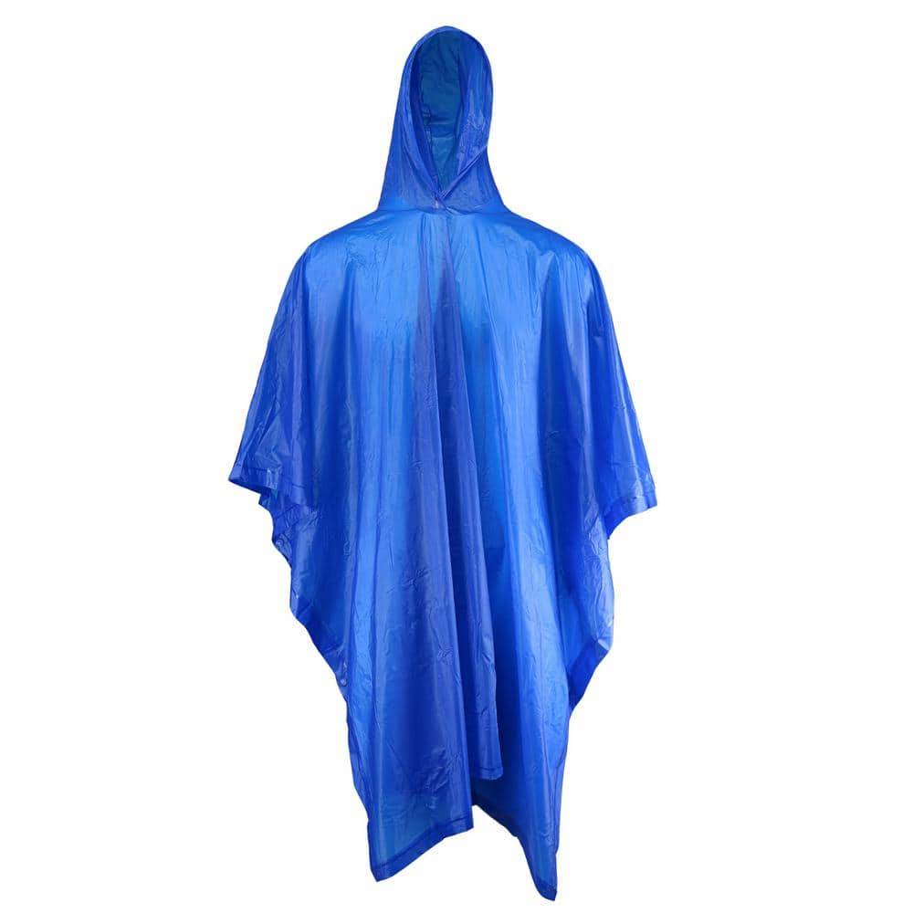 1-Size-Fits-All Blue Pvc Seamless Water Resistant Rain Poncho With Hood