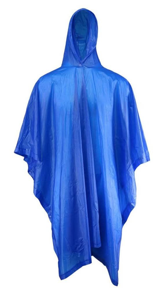1-Size-Fits-All Blue Pvc Seamless Water Resistant Rain Poncho With Hood