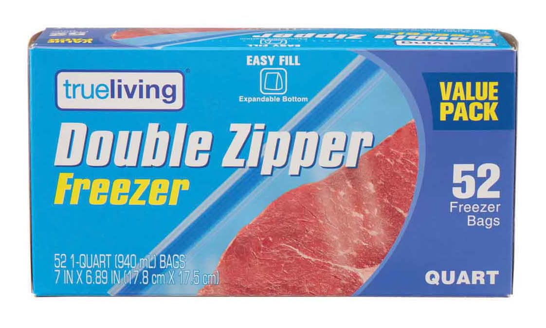Trueliving Double Zipper Freezer Bags Quart Size 52 Ct