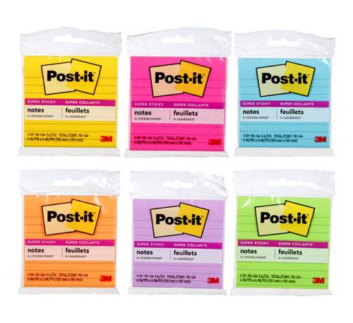 Post-It · Notas super stick colores neon c/rayas (20 g)