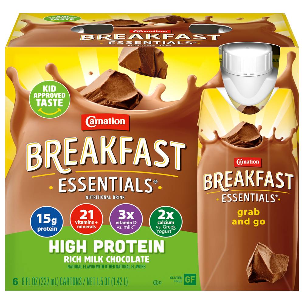 Carnation Breakfast Essentials Rich Milk Chocolate High Protein Drink (8 x 8 fl oz)