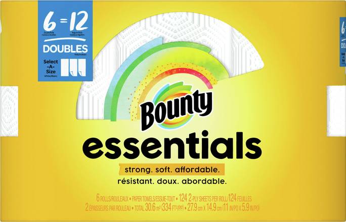 Bounty Essentials 2-ply Doubles Rolls White Select-A-Size Paper Towels (6 ct)