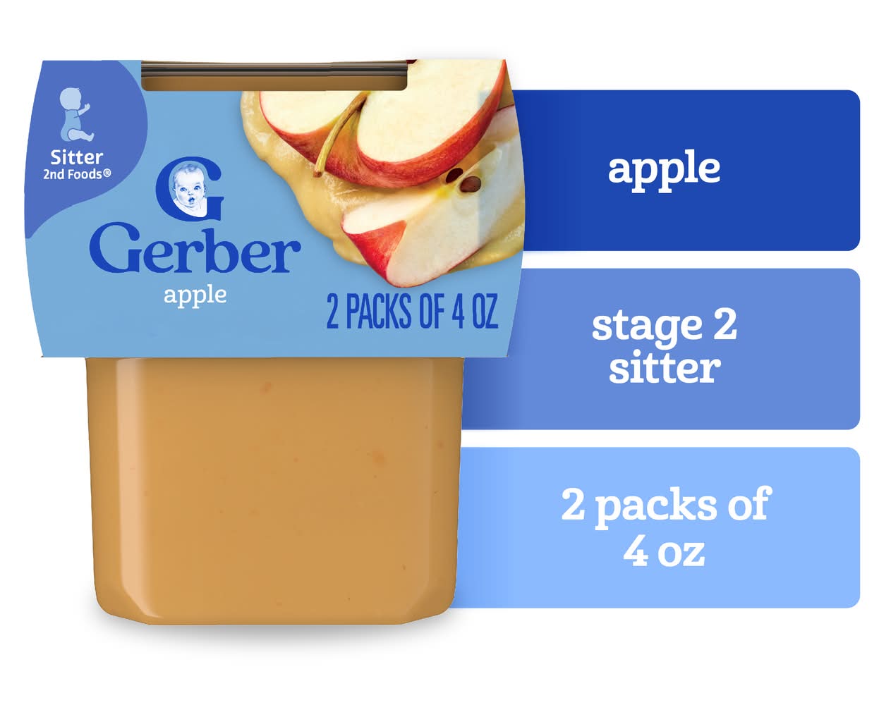 Gerber Foods Natural For Baby Food, Apple (4 oz, 2 ct)