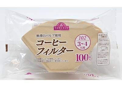 トップバリュ　無漂白パルプ使用　コーヒーフィルター　３～４人用　１００枚入