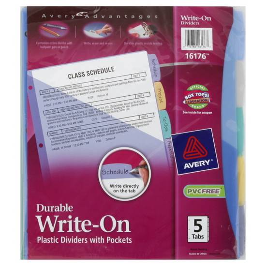 Avery Durable Write-On Plastic Dividers With Packets (5 ct)