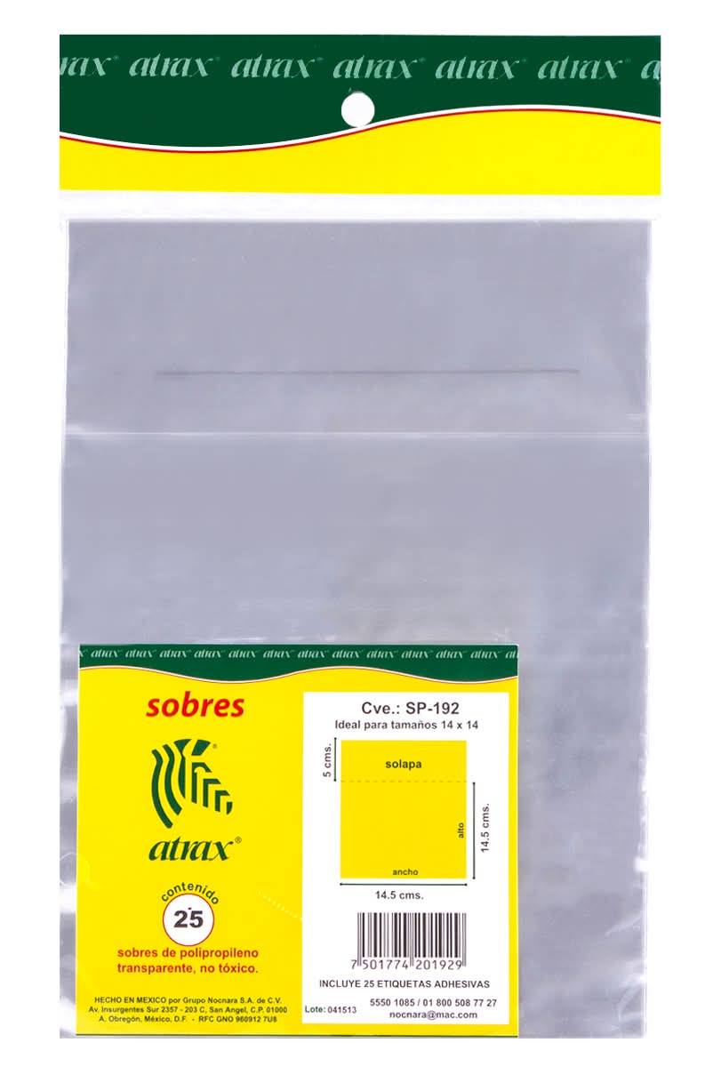 Atrax · Sobre de polipropileno atrax bolsa con 25 (338,2 g)