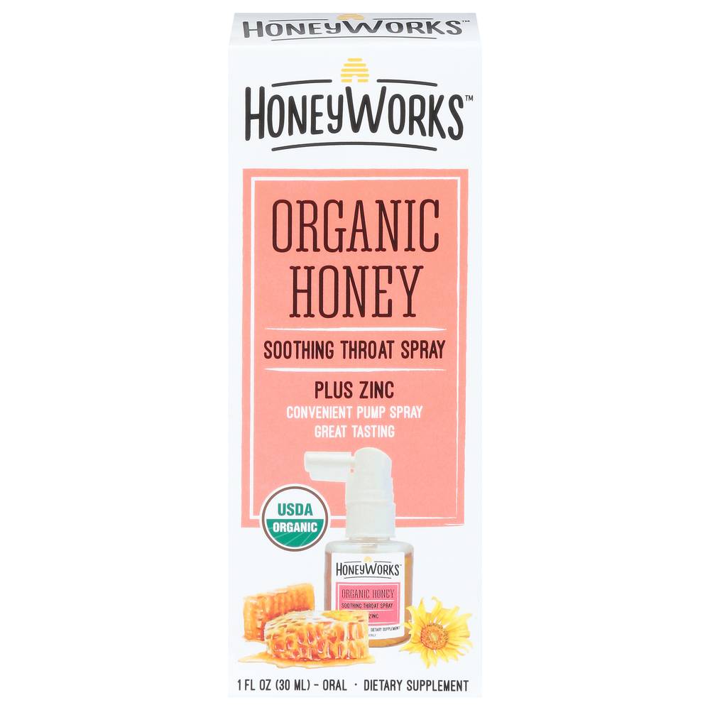 HoneyWorks Plus Zinc Soothing Organic Throat Spray (1 fl oz)