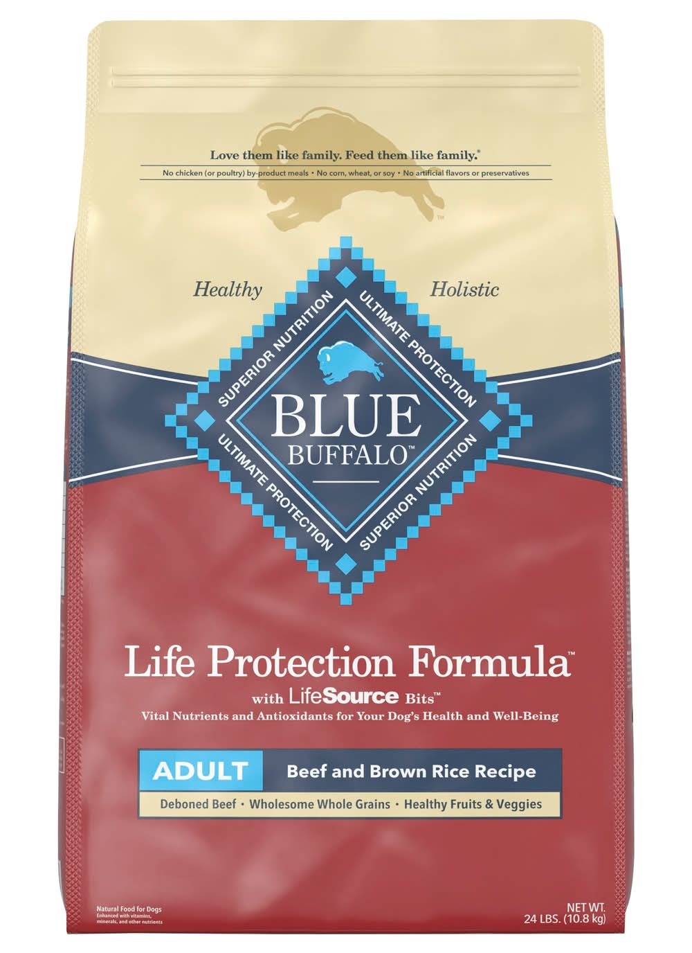 Blue Buffalo Life Protection Formula Natural Adult Dry Dog Food, Beef-Brown Rice (24 lbs)