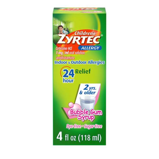 Zyrtec 24 Hr Children's Allergy Relief Syrup, Bubble Gum, 4 fl. Oz