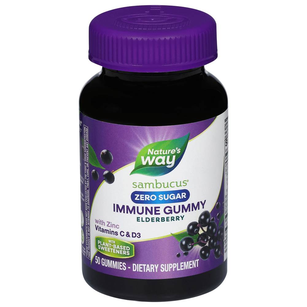 Nature's Way Sambucus Zero Sugar Elderberry Immune Gummies, Eledberry (50 ct)