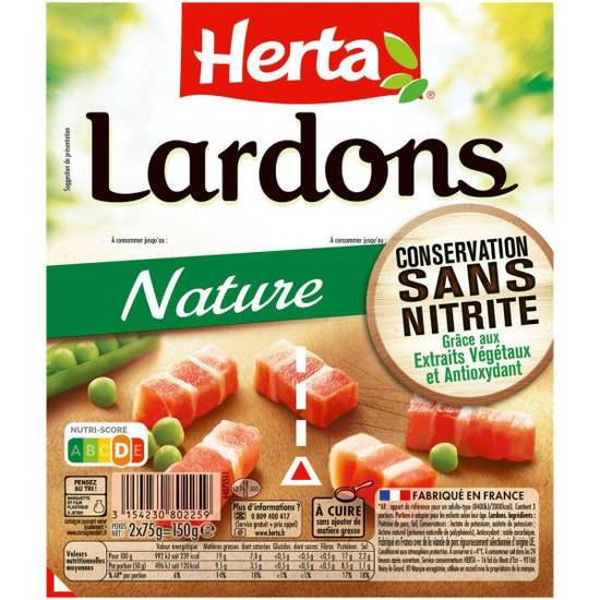 Lardons nature conservation sans nitrite Herta 2x75g