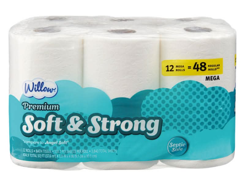 Willow Premium Soft & Strong 2 Ply Bath Tissue Rolls, 3.8x4 in (12 ct)