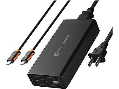 j5create 185W USB-C/USB-A 3-Port GaN PD Charger, Black (JUP37185)