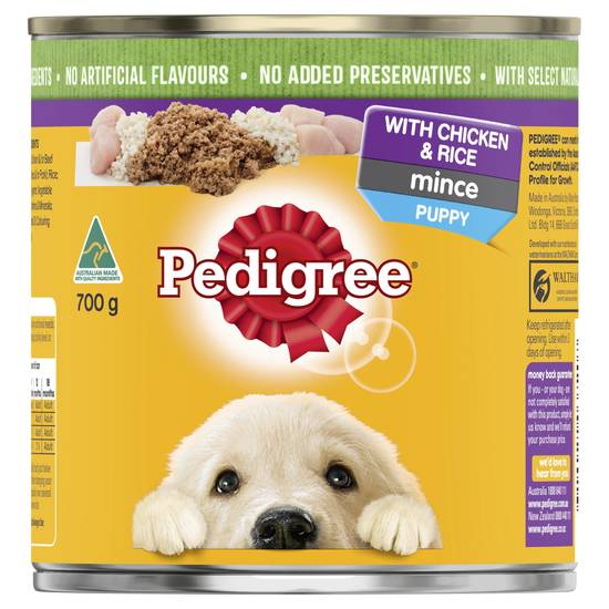 Pedigree Mince With Chicken & Rice Puppy Wet Dog Food Can 700g