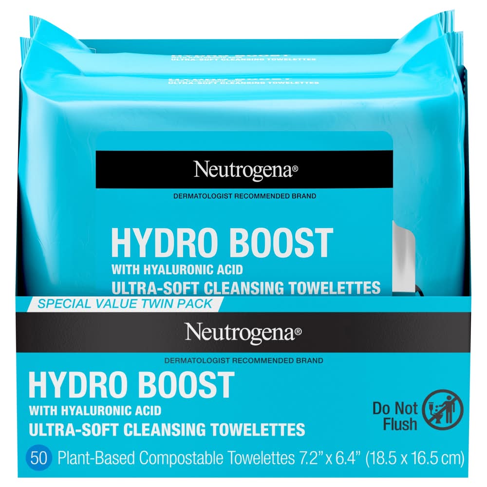 Neutrogena Hydroboost Ultra-Soft Cleansing Towelettes, 7.2x6.4 in (2 ct)